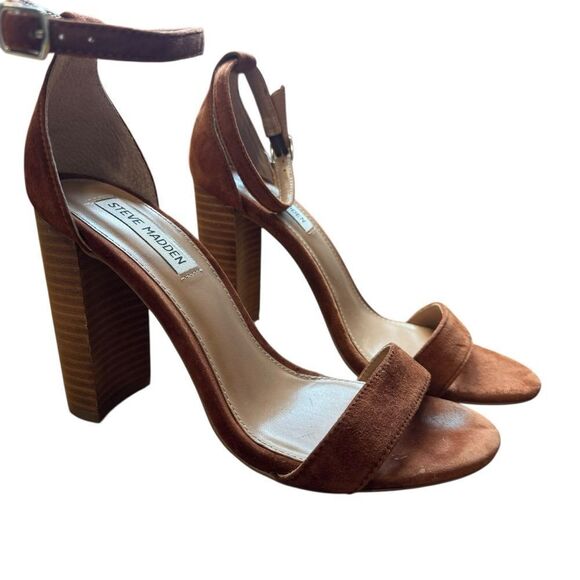 Steve Madden Chestnut Brown Carrson Dress Sandal Block Heel - Picture 4 of 12